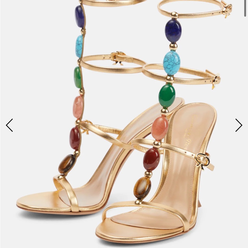 Gianvito Rossi Gold Heels with Multicolor Beads - Picture 2 of 6